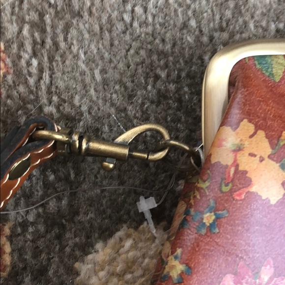 Patricia Nash wristlet. Burgundy and flowers. Gold - Picture 2 of 7